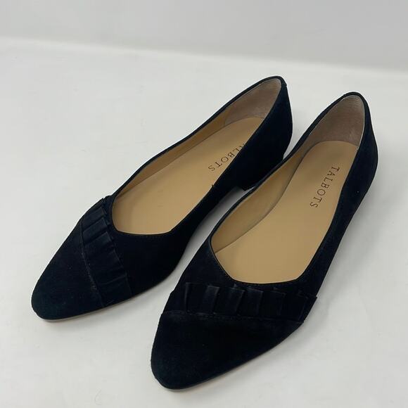 Talbots black suede ruffle front flats women’s 7 1/2 AA - Picture 1 of 12